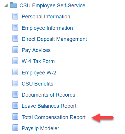 Menu showing the location of the total compensation report
