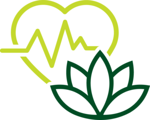 outline of lotus with heart and heartbeat symbol