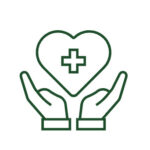 Graphic of two hands supporting a heart in green and white