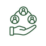 Graphic of a hand supporting three people in green and white