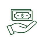 Graphic of a hand holding money in green and white