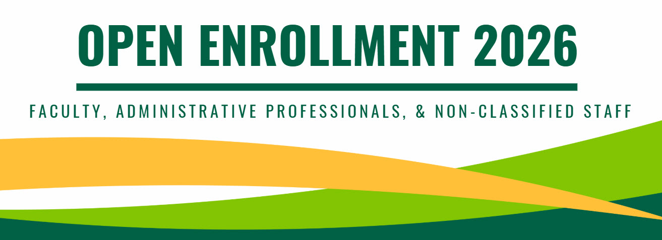 Banner that reads Open Enrollment 2026 with CSU green and gold colors
